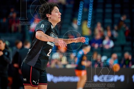 Ainhoa Lopez of Spar Girona warms up before match of the Spanish Women's Basketball League, Liga Femenina Endesa, gameday 25 between Valencia Basket Club and Spar Girona at Roig Arena on March 22, 2026 in Valencia, Spain.